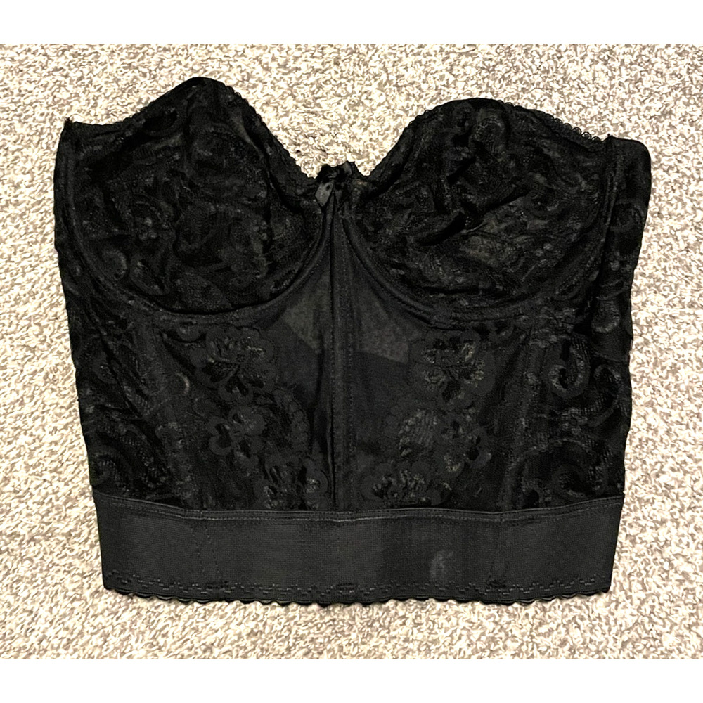 Vintage Goddess Bustier Corset Bra Womens 36DD Black Lace Sweetheart Sexy 70s